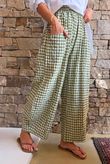Nonni Gingham Relaxed Barrel Pant Olive
